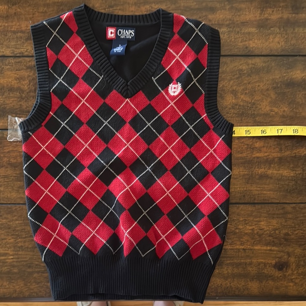 Boys Polo Ralph Lauren Red and Navy Plaid V-Neck Vest